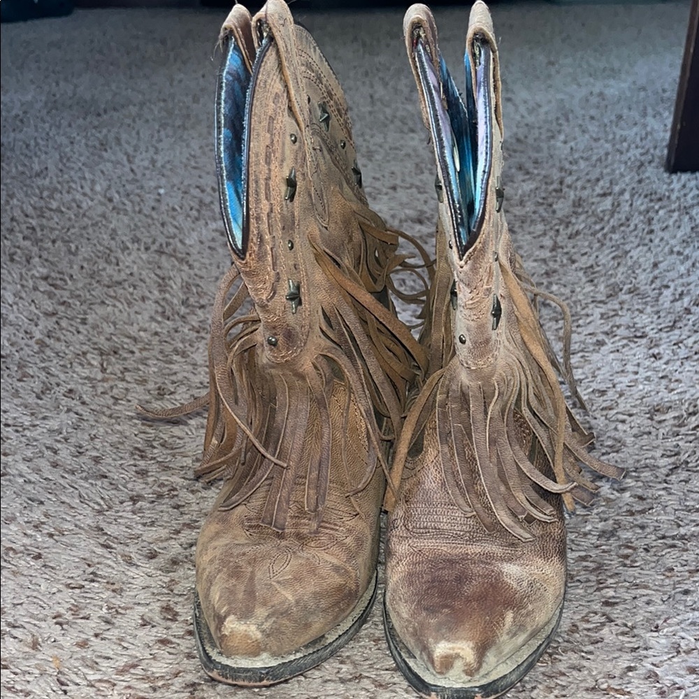 Dingo Fringe Leather Western Boots - Brown